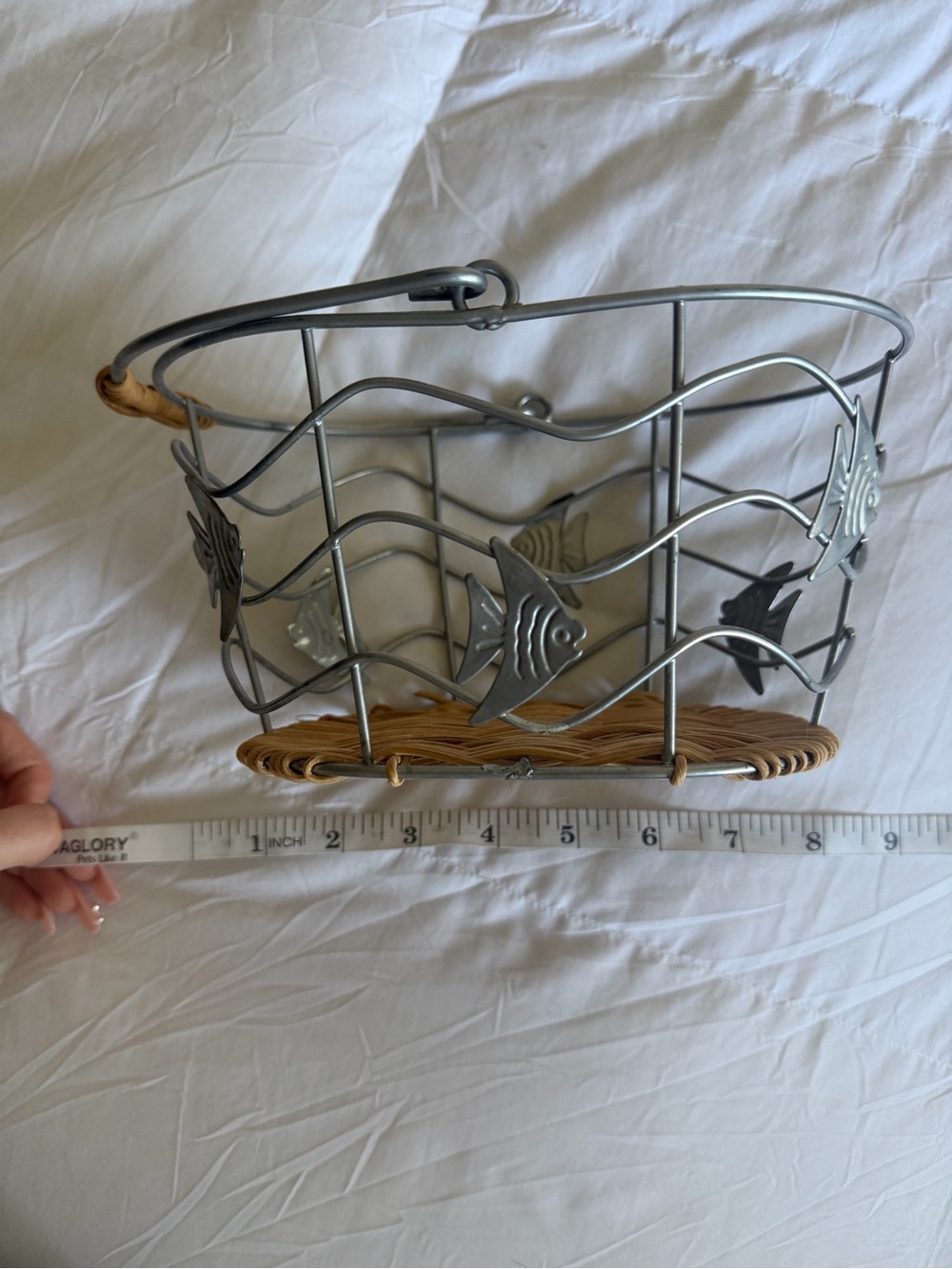 2000s Silver Angelfish Wire Basket with Woven Base